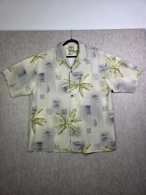 Y2K Vintage Tommy Bahama Men's 100% Silk Palm Tree Casual Button-Up Shirt - Sz L